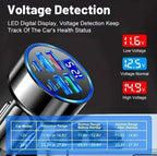 6-Port Fast Car Charger | 66W USB + Type-C Adapter with LED Display | QC3.0 + PD